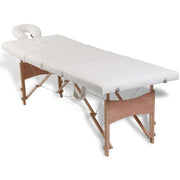 Lettino Pieghevole da Massaggio Crema 4 Zone con Telaio Legno 110096