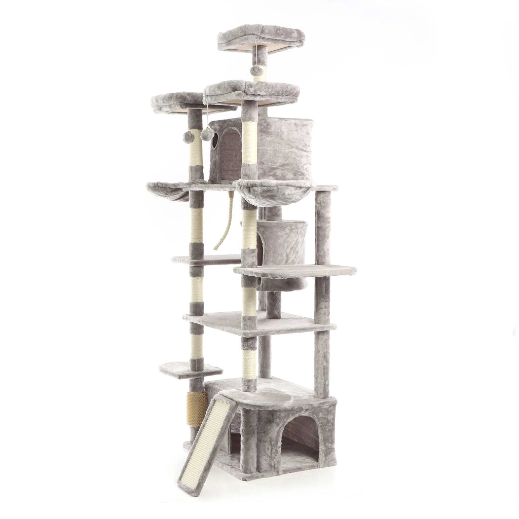 Fudajo Albero tiragraffi 198cm per gatti, grigio con sisal cuccette e amache