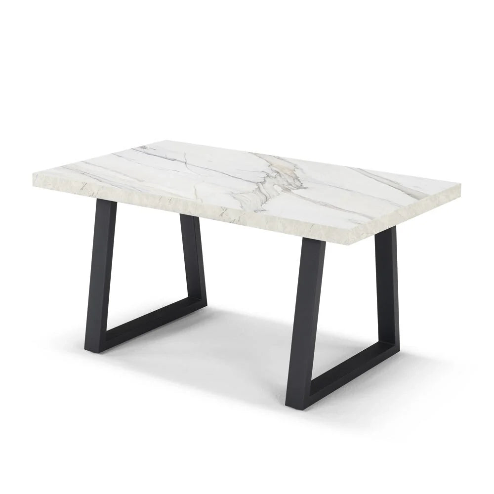 Tavolo da pranzo allungabile Marmo di Carrara 145x85 MADE IN ITALY modello GOYA fino a 195 CM per sala da pranzo, cucina e soggiorno, design moderno con top in melaminico