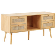 Mobile da TV in rattan legno chiaro con 4 cassetti stile boho soggiorno camera da letto