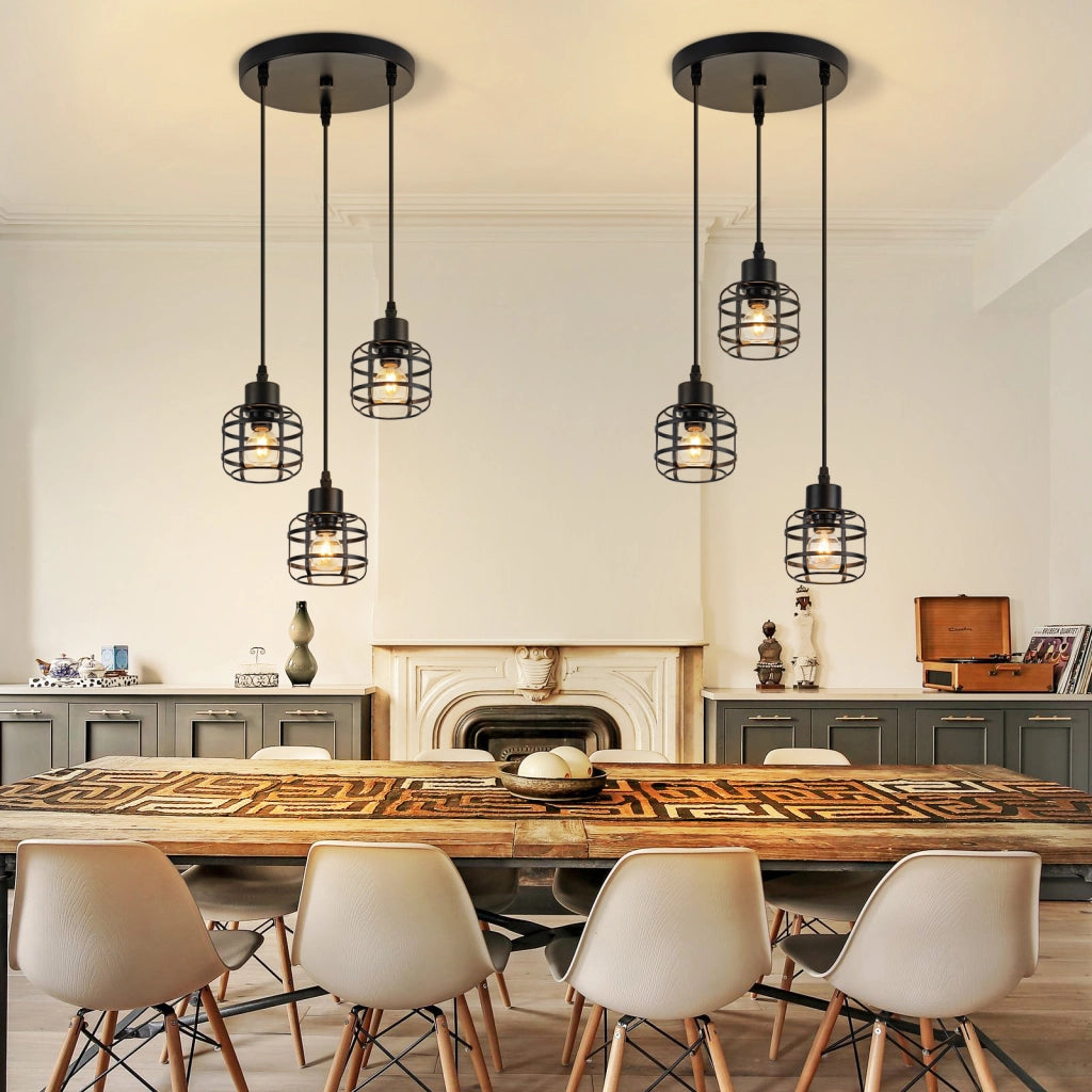 Lampada a sospensione ZMH vintage nera a 3 luci E14 per sala da pranzo cucina o bar (lampadina non inclusa)