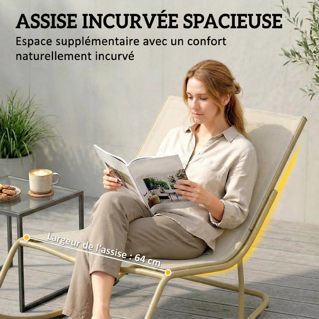 Poltrona dondolo da giardino ¨C zephmum ¨C in textilene beige e acciaio dorato 125x64 cm