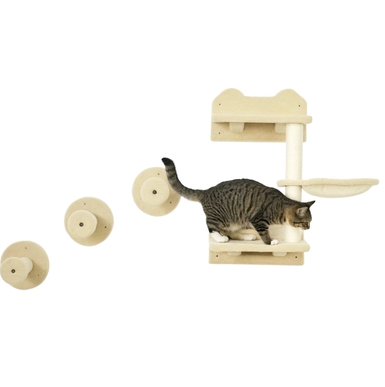 Set da arrampicata per gatti con tiragraffi e amaca beige