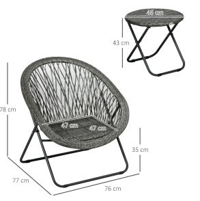 Set da giardino pieghevole 3 pezzi grigio con tavolino e 2 sedie