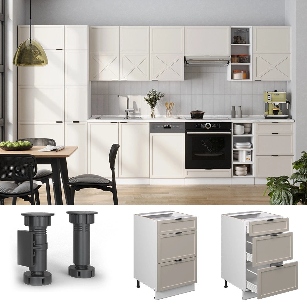 Mobiletto base per cucina Fame-Line GrigioBeige/Bianco 50 cm senza piano di lavoro Vicco