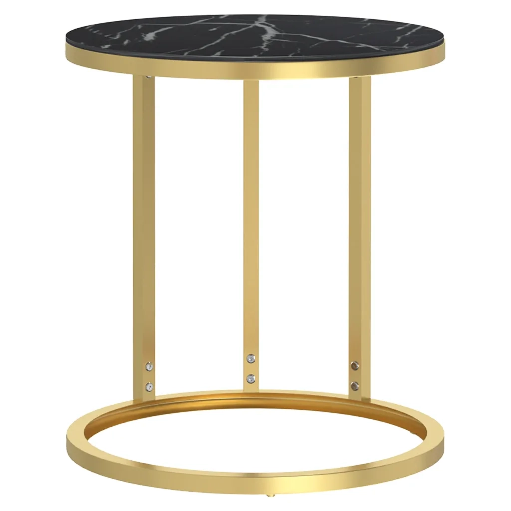 Tavolino-Tavolino da Soggiorno-Tavolino da Salotto Oro e Marmo Nero 45 cm in Vetro Temperato