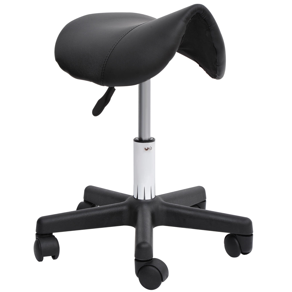 Sgabello girevole regolabile in altezza con ruote e seduta ergonomica per salone e studio, in ecopelle nera