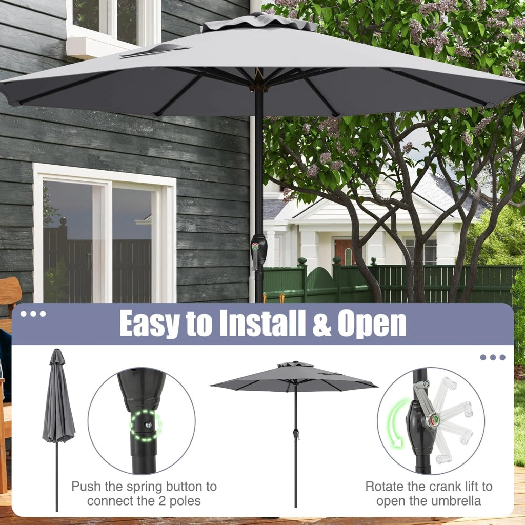 Ombrellone da Giardino Ø 260/360 cm con Manovella e 8 Stecche, Ombrellone Parasole Ventilato, Telaio in Metallo, Anti UV, da Esterno, Terrazzo, Spiaggia, Balcone, Mercato