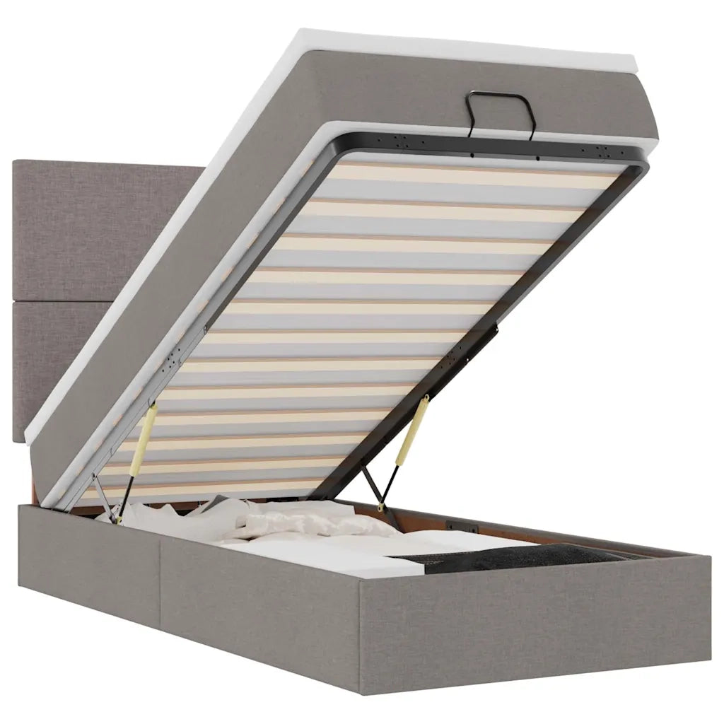 Pouf Letto con Materasso e LED Tortora 90x200 cm in Tessuto 3313896