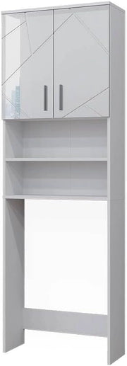 Mobiletto per lavatrice Irma, Bianco lucido, 64 x 190.5 cm, adatto per riporre oggetti e come supporto per lavatrici