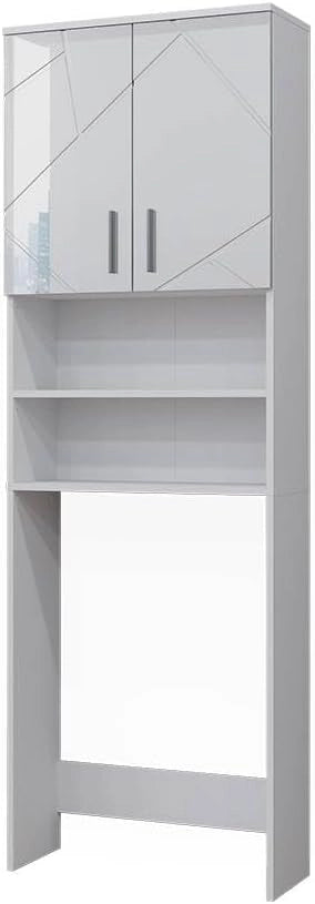 Mobiletto per lavatrice Irma, Bianco lucido, 64 x 190.5 cm, adatto per riporre oggetti e come supporto per lavatrici