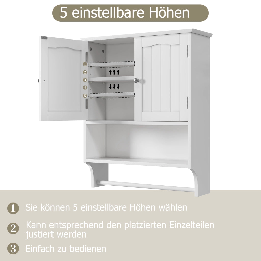 Armadietto da bagno con 1 anta, ripiani regolabili e portasciugamani, per bagno, in MDF, bianco, 56.8 × 19 × 70 cm