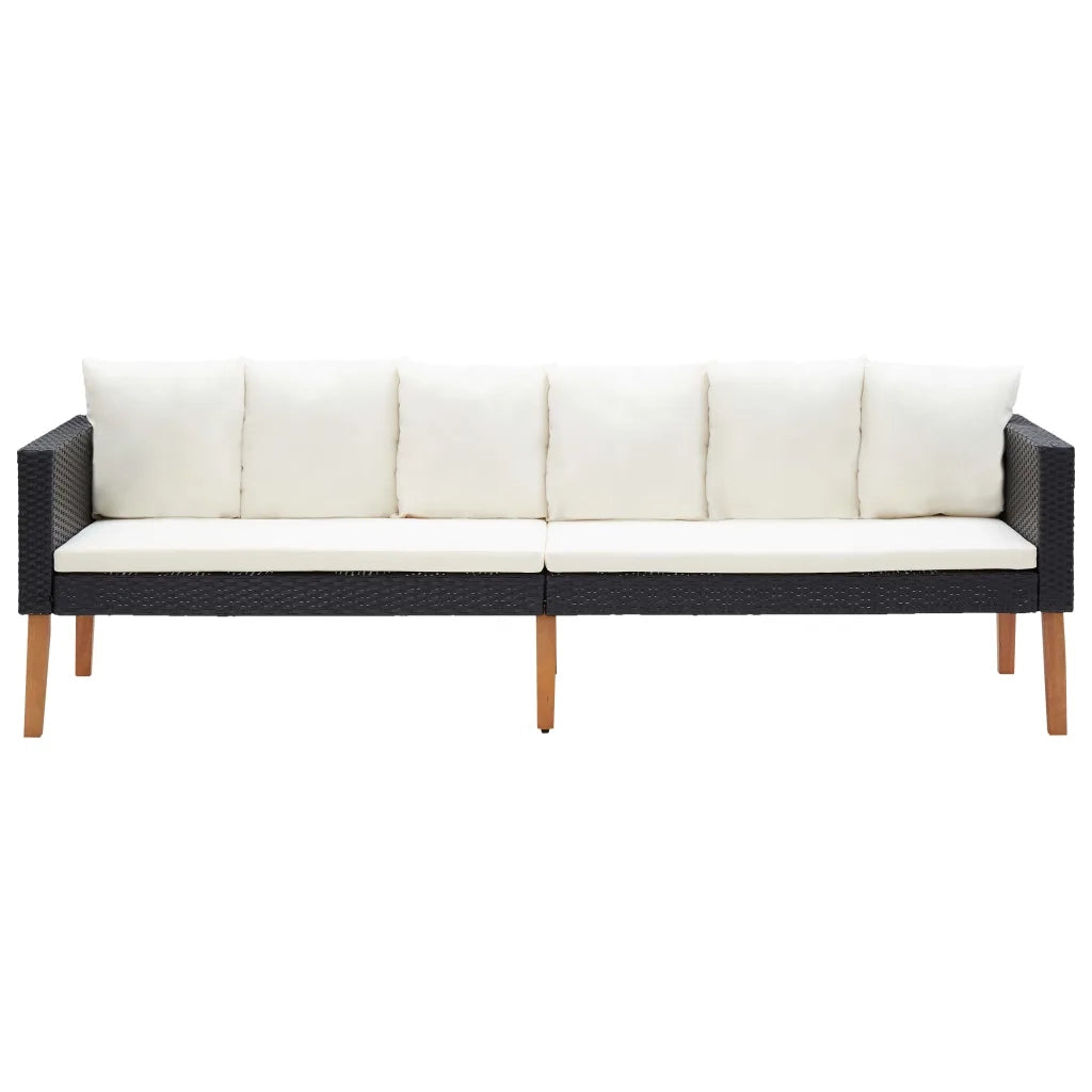 Set Divani da Giardino 3 pz con Cuscini in Polyrattan Nero