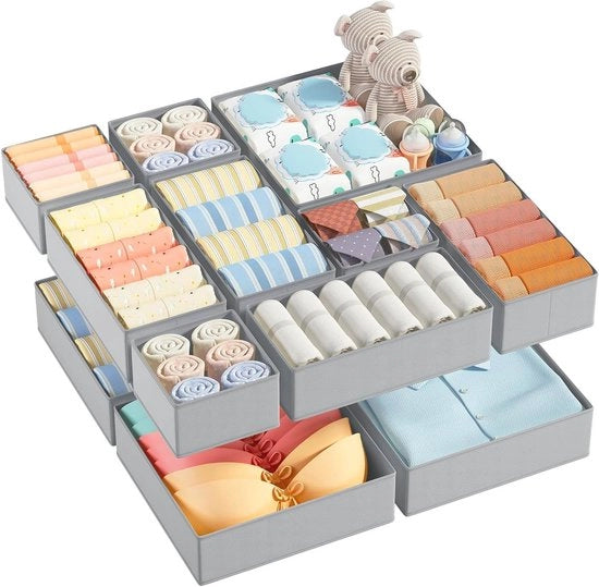 Sistema di stoccaggio per intimo e abbigliamento - Organizzatore per armadio - 12 parti, pieghevole, grigio