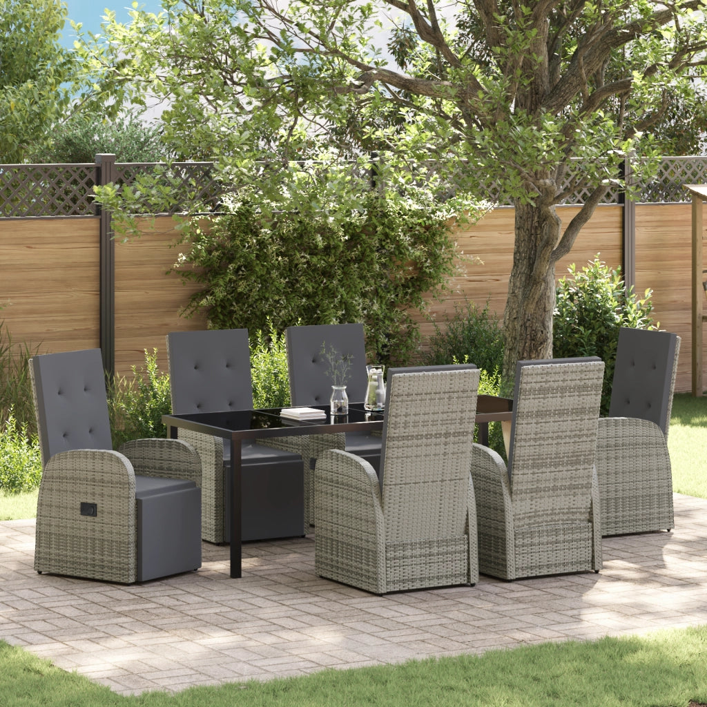 Set da Pranzo per Giardino in 7 Pezzi con Cuscini Grigio Rattan Polimerico