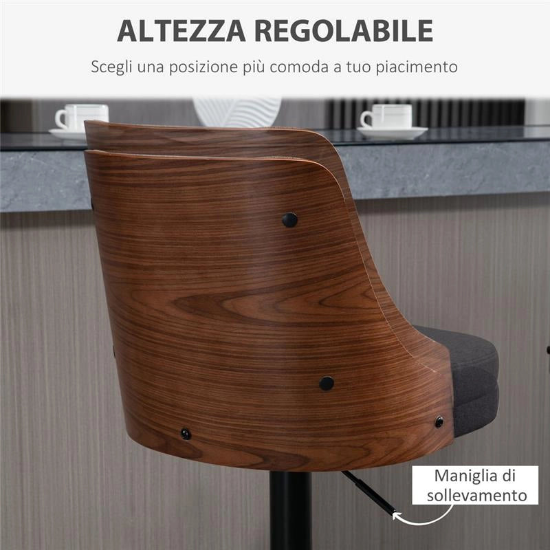 SET 2 SGABELLI GIREVOLI AD ALTEZZA REGOLABILE 47.5X50X93.5-116 CM NERO E NOCE