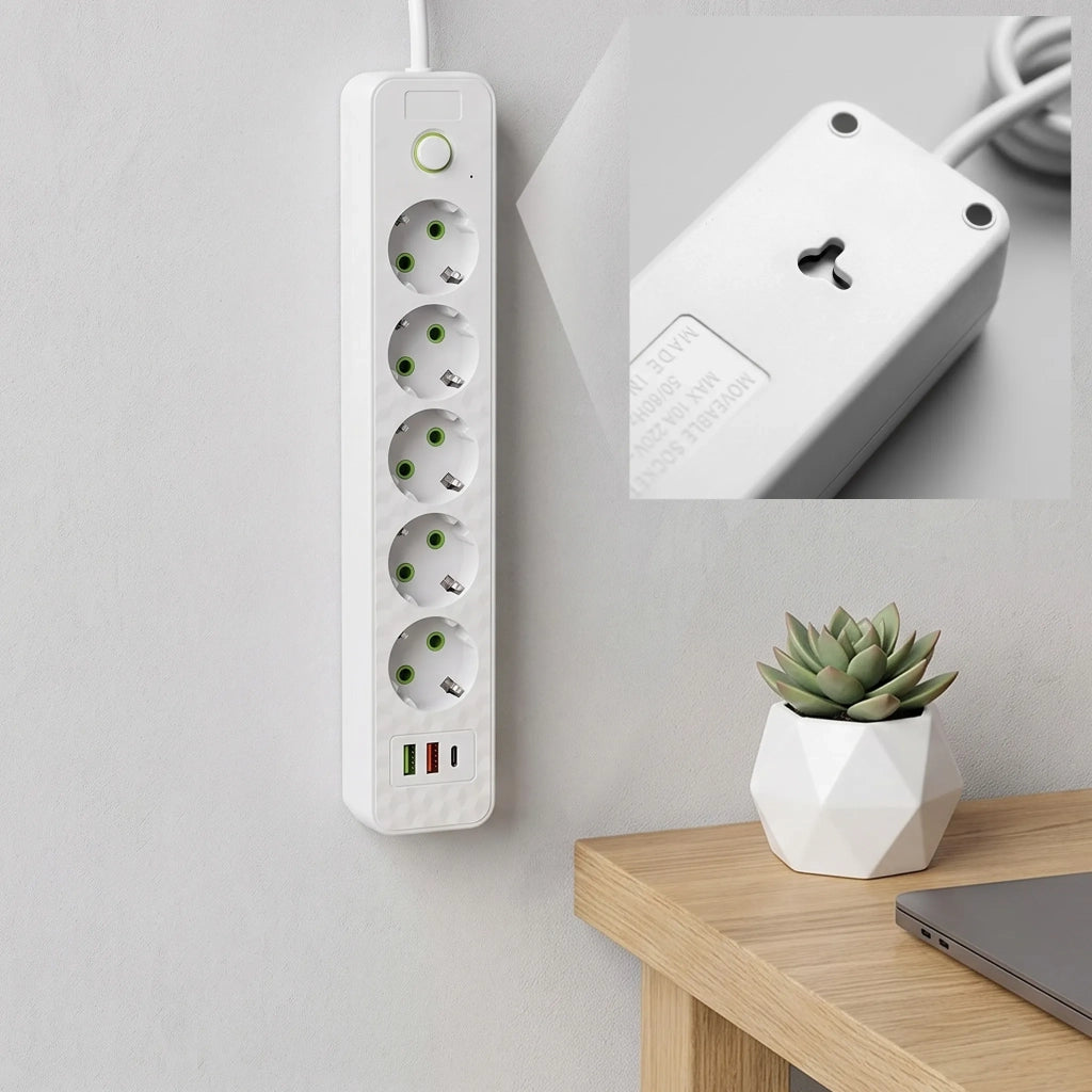 Multipresa Con Prolunga, 5 Prese + 2 Porte Usb-a + Usb-c Jnh023-4a White