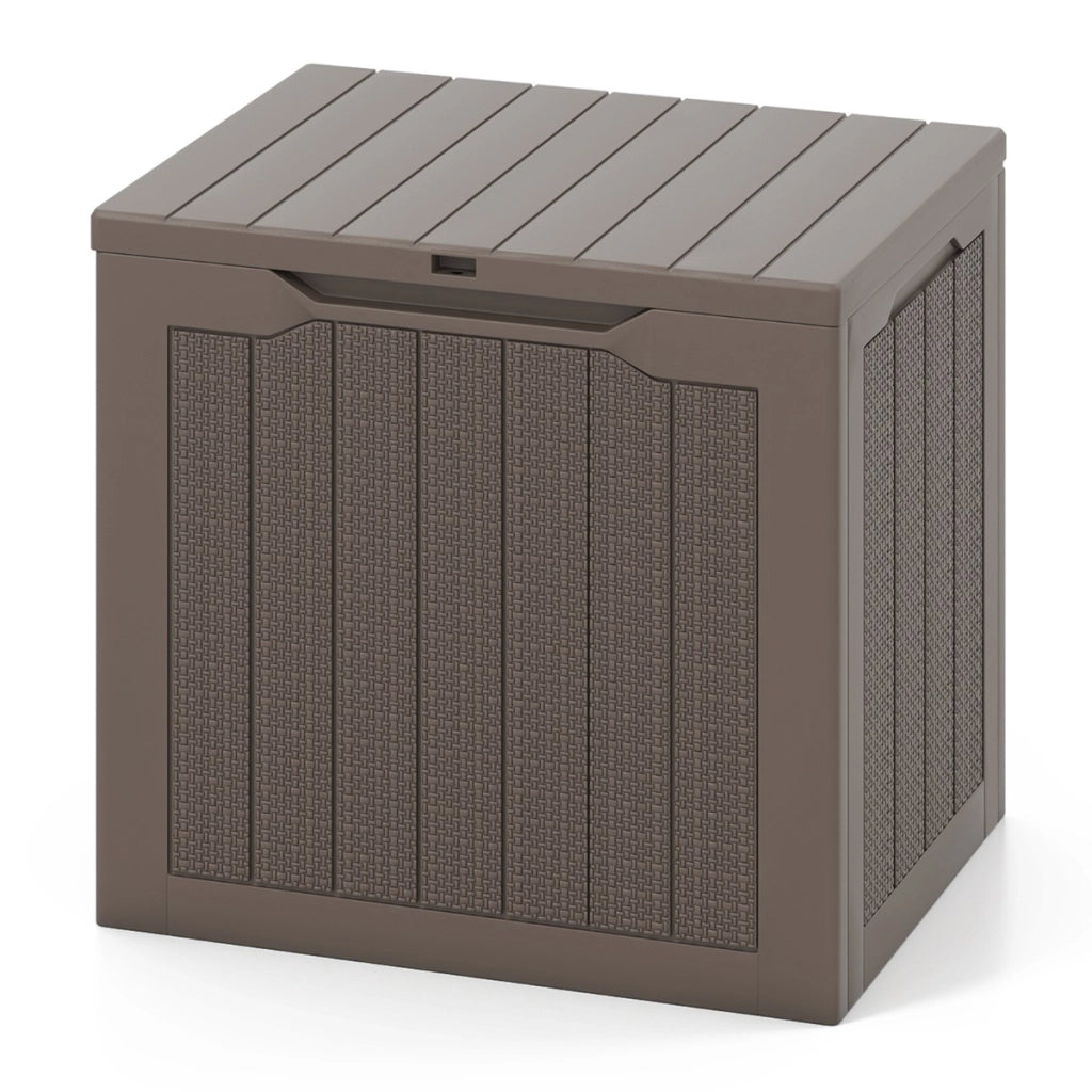 Contenitore per terrazza da 25 galloni con coperchio bloccabile e tessitura in vimini, Scatola di stoccaggio da esterno Marrone-Panchine