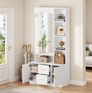 Mobile ingresso multifunzione 90x40x180 cm con specchio; 2 armadi e 2 cassetti; bianco