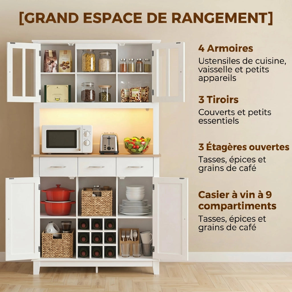 Buffet illuminato a LED con vetrine, 4 ante e cassetti ¨C Minimal ¨C bianco