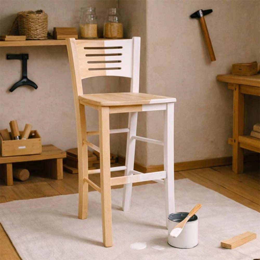 Sgabello bar verona in legno grezzo da verniciare h 73 con seduta massello