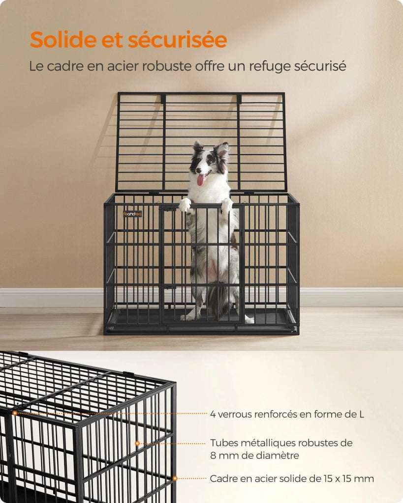 Trasportino per cani resistente box per animali domestici 107 x 70 x 75 cm per cani di taglia media e grande cuccia con tetto e vassoio rimovibili doppia porta nero 12_0004777