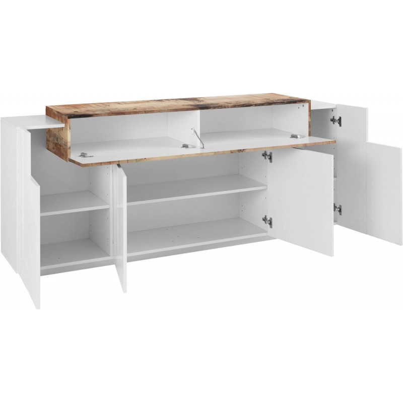 Credenza Coro Moderna 4 ante – Bianco Lucido e Acero Pereira