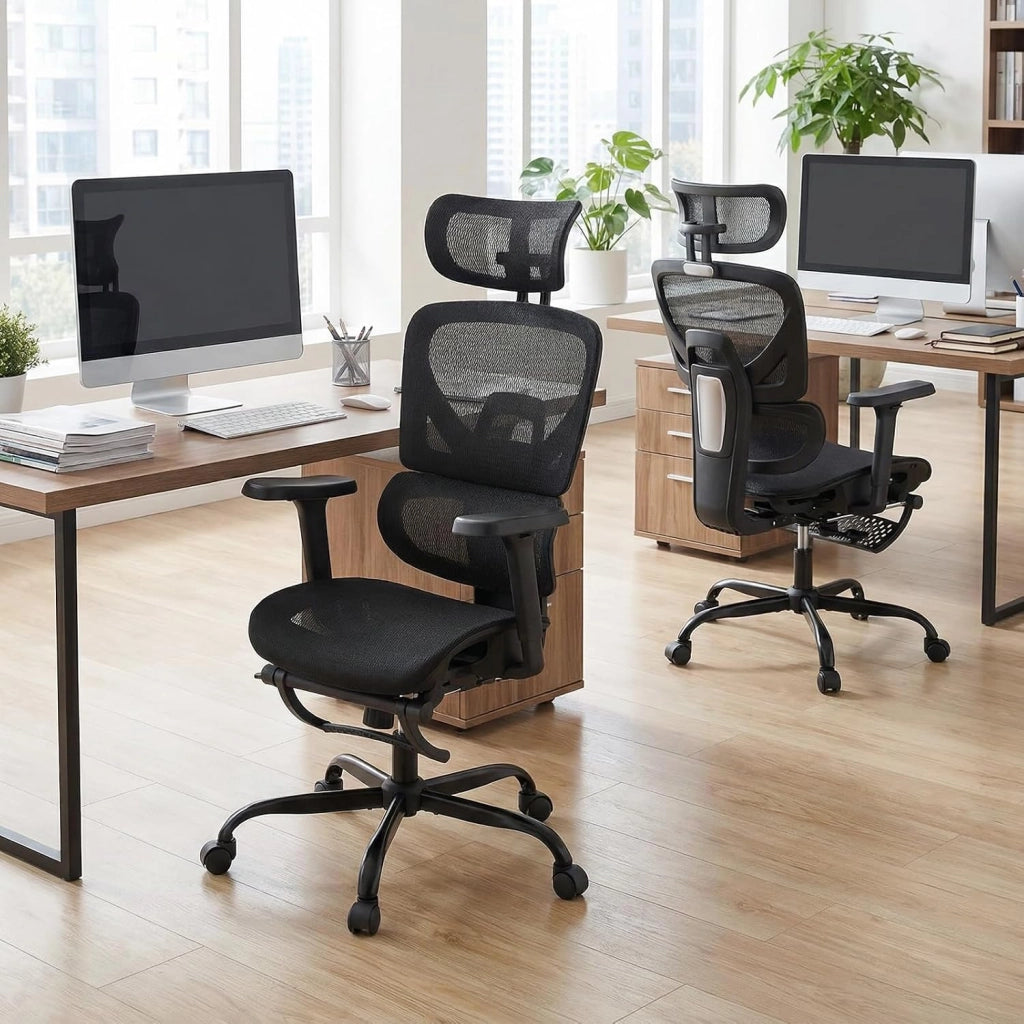Sedia da Ufficio Ergonomica, con Poggiapiedi e Poggiatesta | Poltrona Scrivania con Schienale e Supporto Lombare, Braccioli 3D, Portata 136 kg