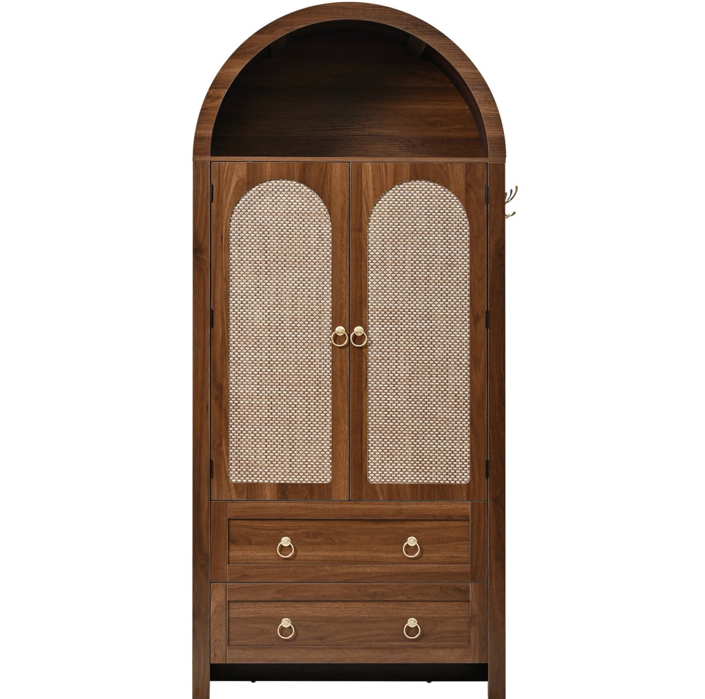 Credenza 80x40x180 cm con ripiani aperti e doppio cassetto in MDF noce
