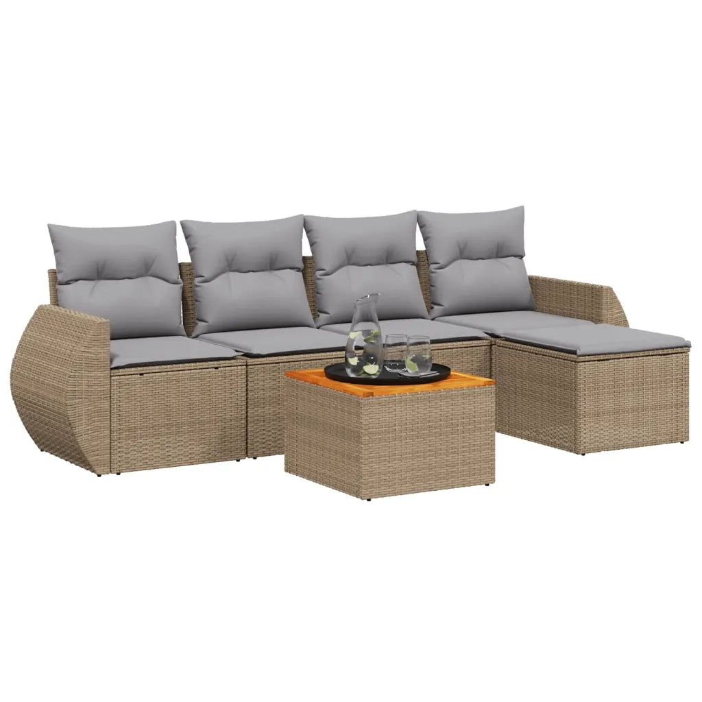 Set Divano da Giardino 6 pz con Cuscini Beige in Polyrattan 3224981