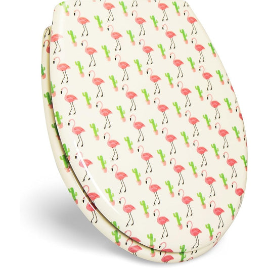 Sedile per wc fantasia e chiusura ammortizzata - modello fenicot