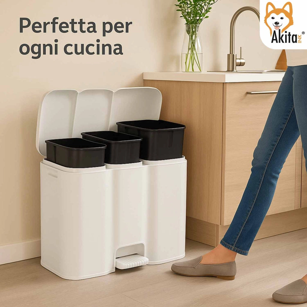 Akitaink Pattumiera 3 Scomparti Patty 3 Bianca