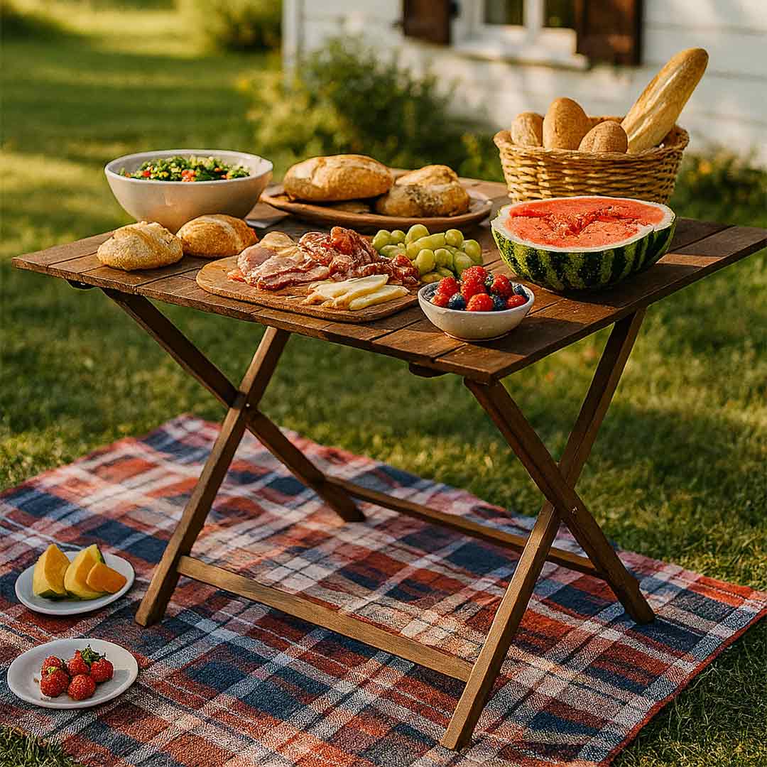 Tavolo Lux pic nic richiudibile 100 x 60 cm in legno noce scuro salvaspazio