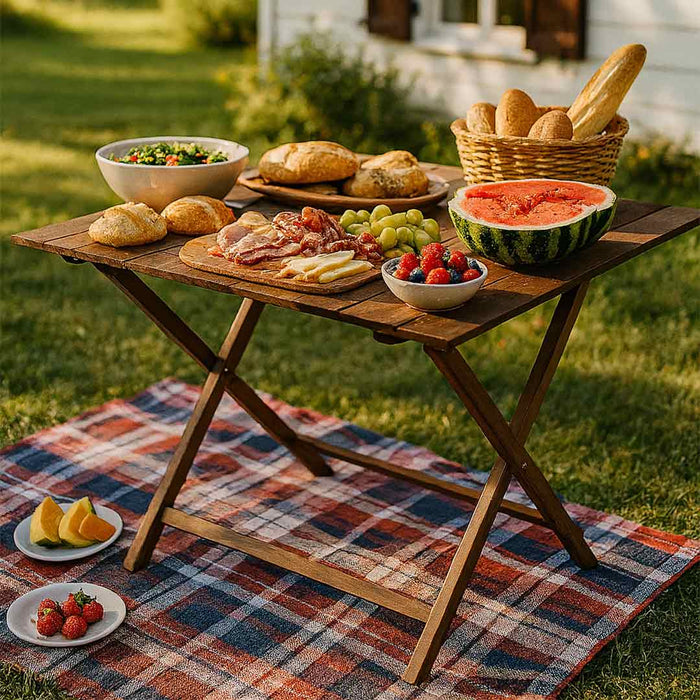 Tavolo Lux pic nic richiudibile 100 x 60 cm in legno noce scuro salvaspazio