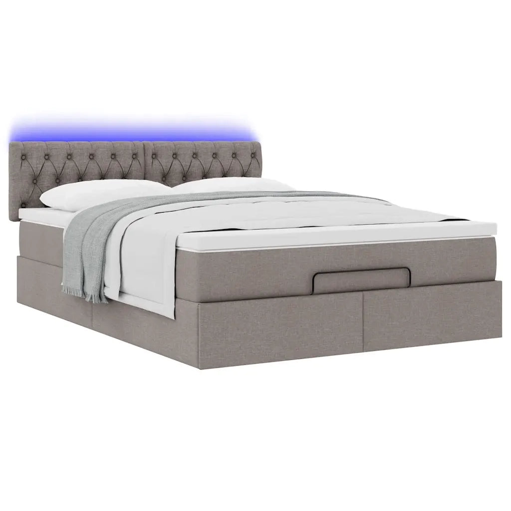 Pouf Letto con Materasso e LED Tortora 140x200 cm in Tessuto 3312399