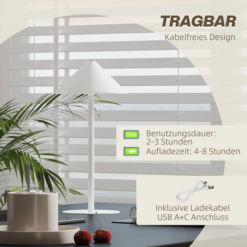 Set di 2 lampade da tavolo, lampada da tavolo con 3 colori di luce, ricaricabile tramite USB A+C, lampada da comodino con interruttore touch per