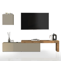WHOUS Parete Attrezzata CHRONOS per Soggiorno, Mobile Tv Regolabile e Cubo con 1 Anta per Salotto in Legno, 190/350x40 cm, Tortora Opaco e Rovere