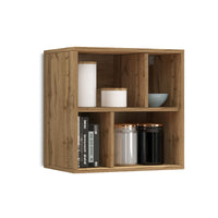 WHOUS Pensile a Cubo CHRONOS per Soggiorno con 4 Vani, Pensile a Giorno e Libreria Multiuso per Salotto, 50x35x50 cm, Rovere