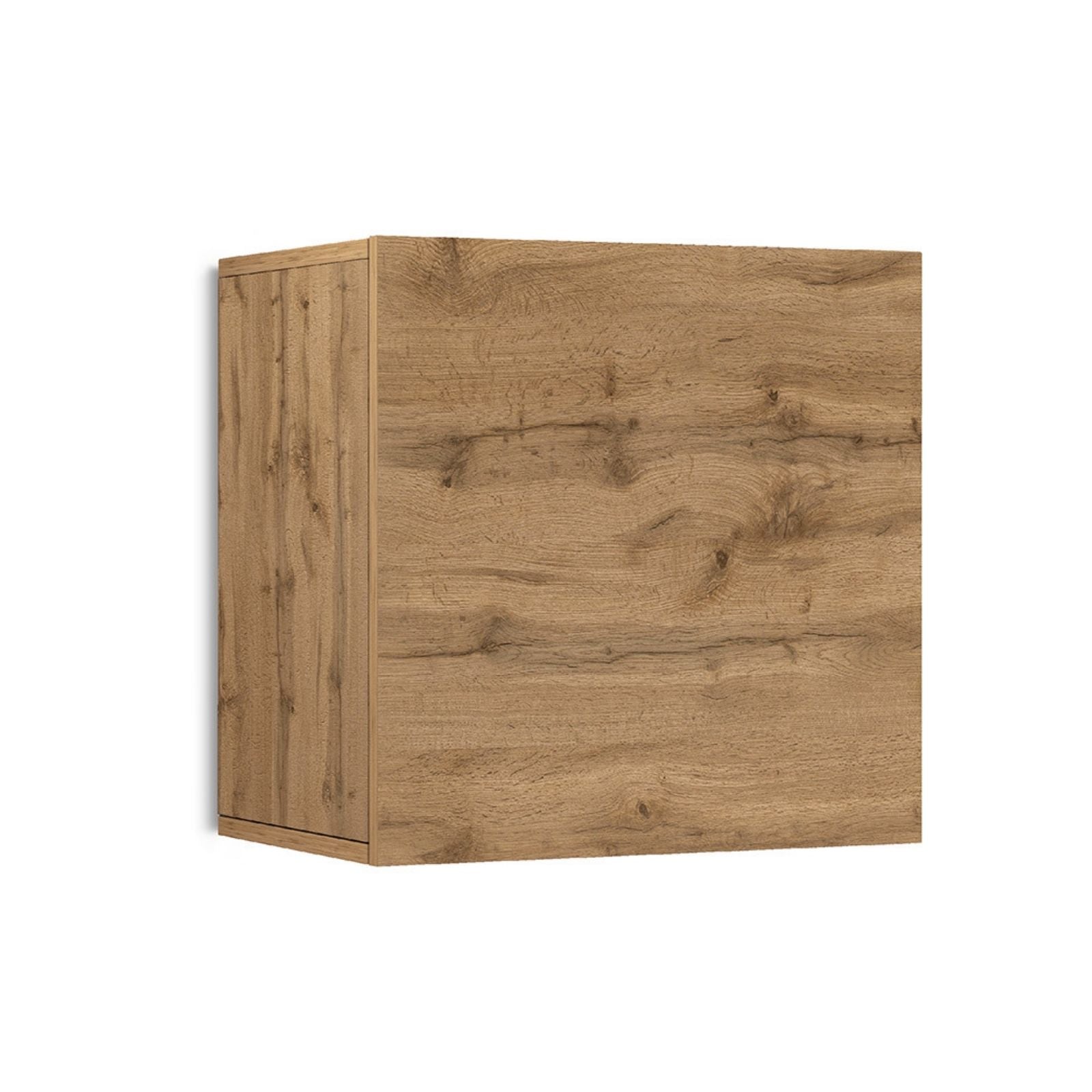 WHOUS Pensile a Cubo CHRONOS per Soggiorno con 1 Anta, Mobile Sospeso Libreria Multiuso per Salotto, 50x35x50 cm, Rovere