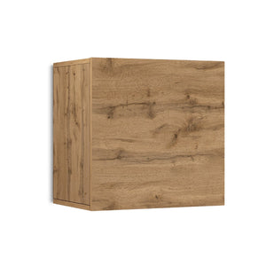 WHOUS Pensile a Cubo CHRONOS per Soggiorno con 1 Anta, Mobile Sospeso Libreria Multiuso per Salotto, 50x35x50 cm, Rovere