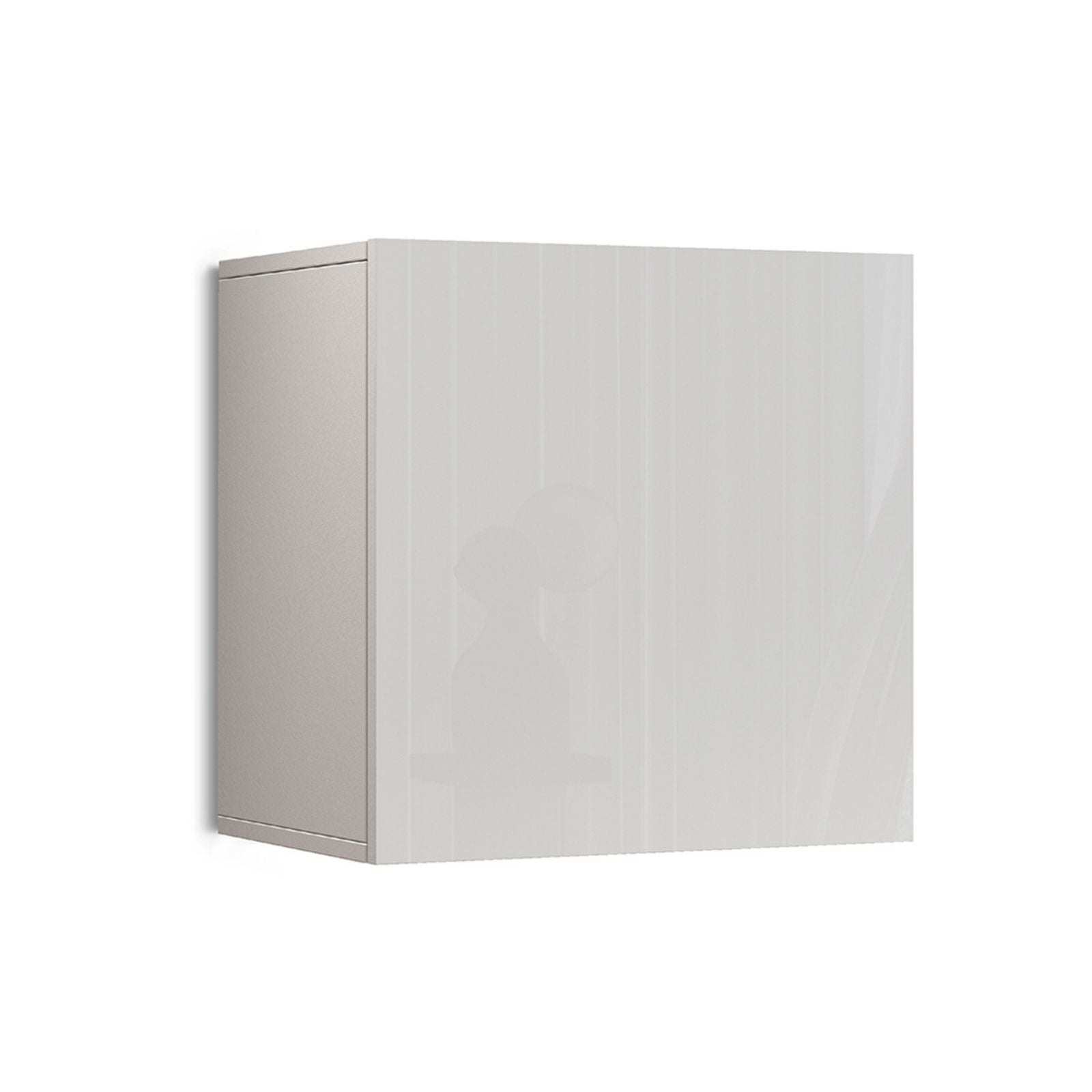 WHOUS Pensile a Cubo CHRONOS per Soggiorno con 1 Anta, Mobile Sospeso Libreria Multiuso per Salotto, 50x35x50 cm, Bianco Lucido