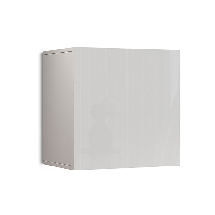 WHOUS Pensile a Cubo CHRONOS per Soggiorno con 1 Anta, Mobile Sospeso Libreria Multiuso per Salotto, 50x35x50 cm, Bianco Lucido