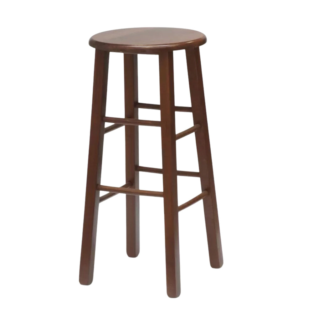 Sgabello da bar h 68 cm in legno noce scuro con seduta rotonda e gambe dritte