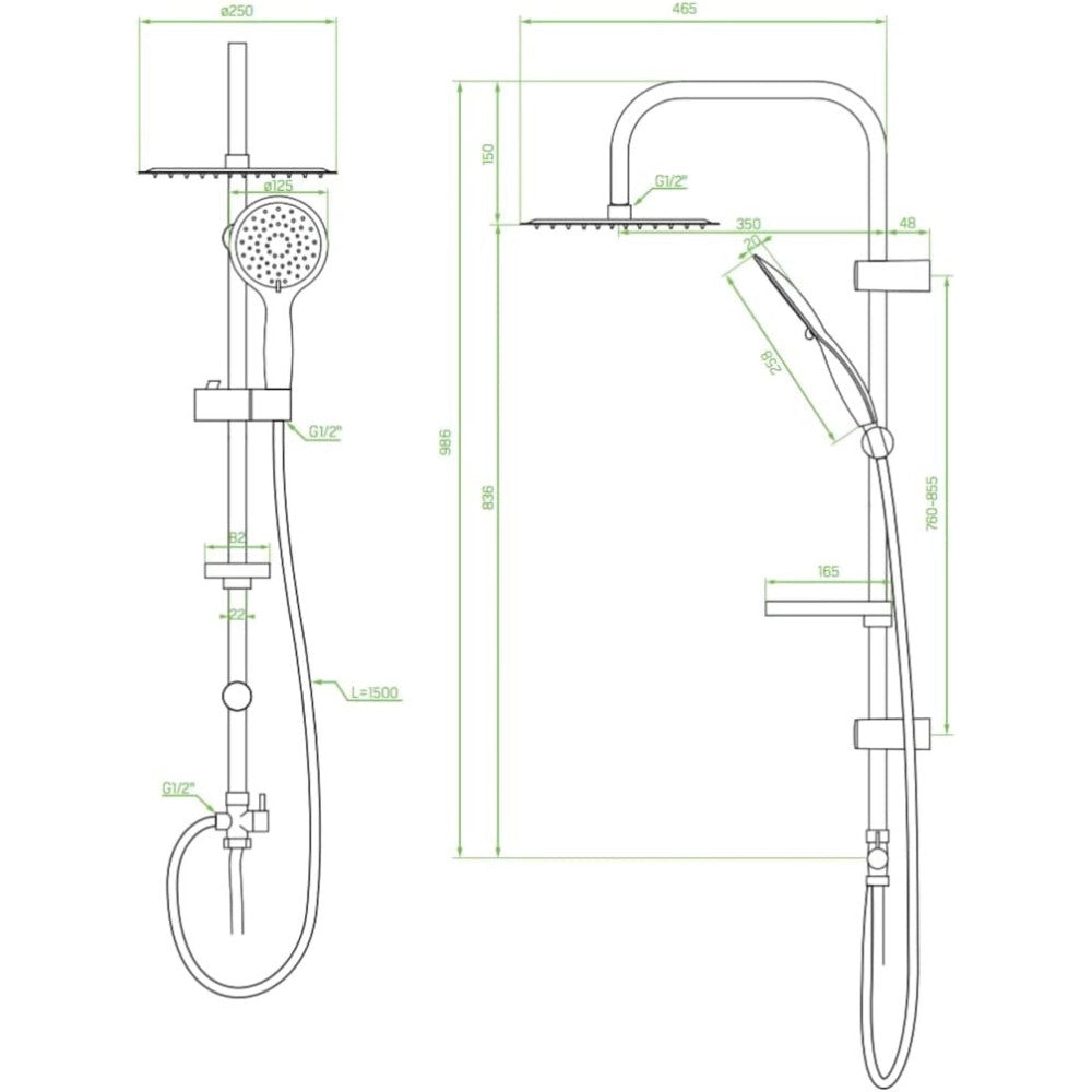 Trade Shop - Colonna Doccia Saliscendi Altezza Regolabile Set Completo Soffione Doccetta Nero -