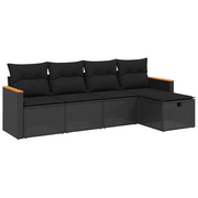 Set Divani da Giardino 5 pz | Set Salotto da Giardino con Cuscini in Polyrattan Nero