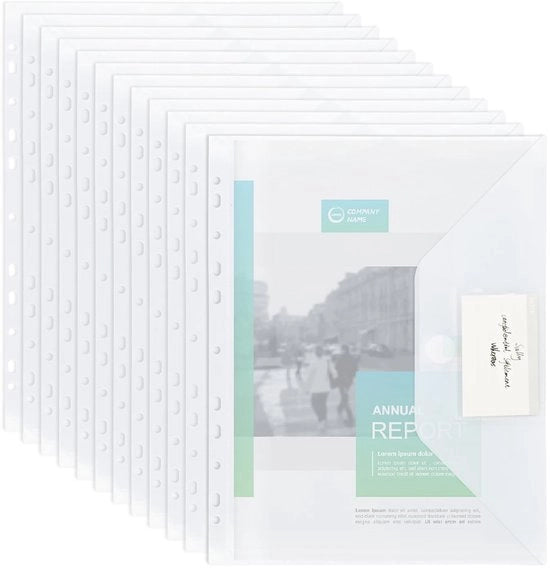 22 pacchi di archivio per documenti A4, trasparente, con chiusura con adesivo e foro laterale, con spazio per etichetta, contenitore per documenti acqua resistente per l'organizzazione dei documenti