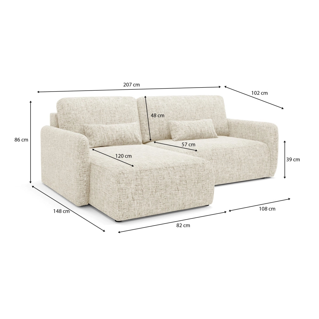 Pagno, Divano Letto con Penisola Contenitore, 207x148 cm Beige Chiaro