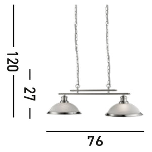 Lampadario Contemporaneo Bistro Acciaio Argento Vetro 2 Luci E27