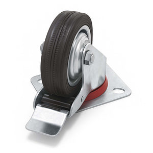 Set 4 ruote piroettanti, freno doppio blocco, Rotella 160mm max 130kg, metallo e gomma piena