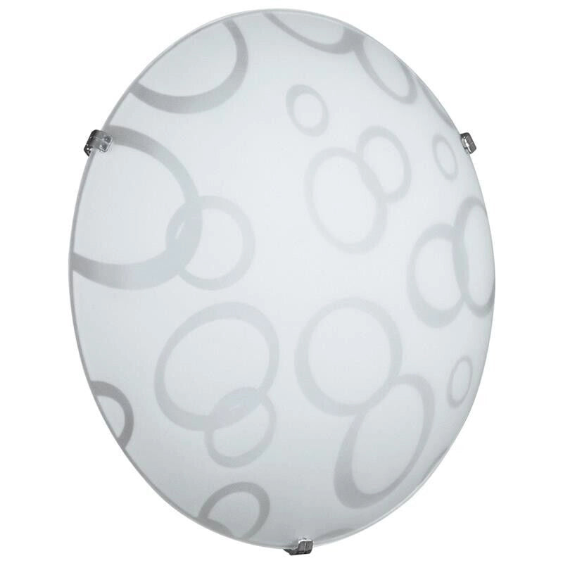 PLAFONIERA DARIA 1XE27 GANCI CROMO VETRO LASTRA BIANCO DECORATO CERCHI DARIA Ø30-P.10 CM